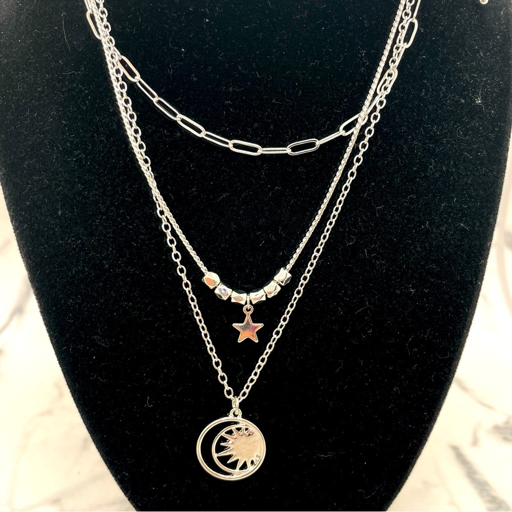 New Pomina Silver Tone Necklaces 3 Piece Set Celestial